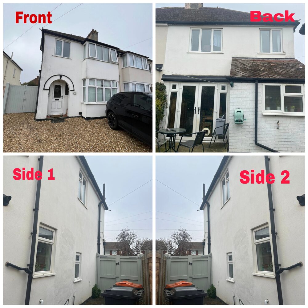 Example: 4 photos of a house — front, back and both sides